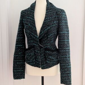Nanette Lepore Women's Textured Black and Green Jacket - Size 0